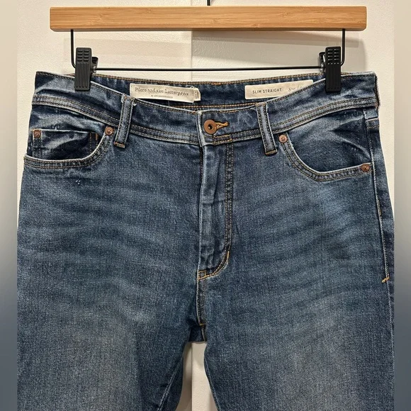 Pilcro High-Rise Embroidered Slim Straight Jeans, Denim Medium Blue - Picture 7 of 16